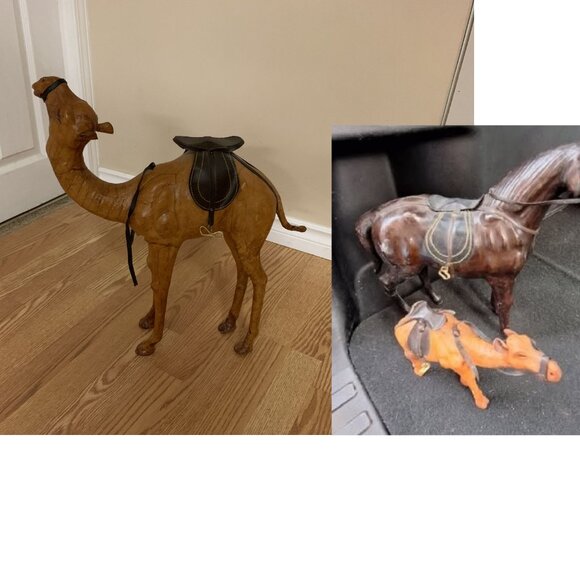 3 Moroccan Handcrafted Leather Camel Set Small Medium and Large - Picture 2 of 10